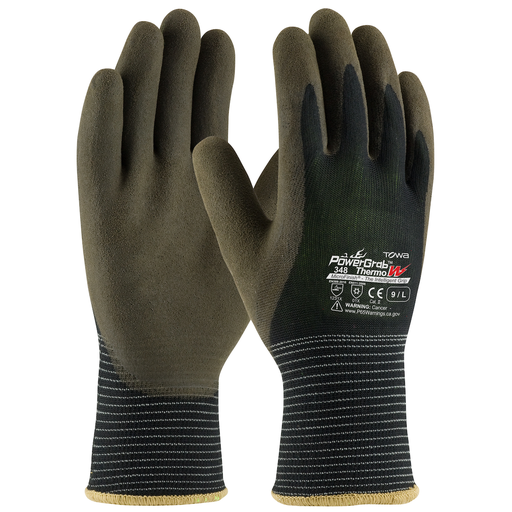 Product image for PIP 41-1430/XL PowerGrab Thermo Acrylic Liner Latex MicroFinish Grip Palm and Finger 10 Gauge XL Seamless Knit Polyester Glove