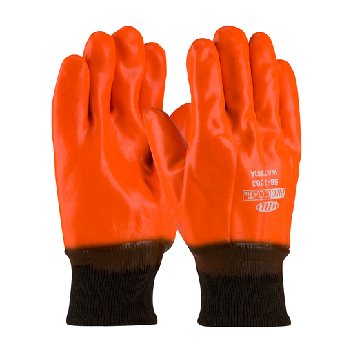 Premium PVC Dipped Glove with Interlock/Jersey Liner and Smooth Finish - Insulated & Waterproof, Hi-Vis Orange, MENS