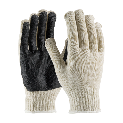 Regular Weight Seamless Knit Cotton/Polyester Glove with PVC Palm Coated Grip, Natural, L