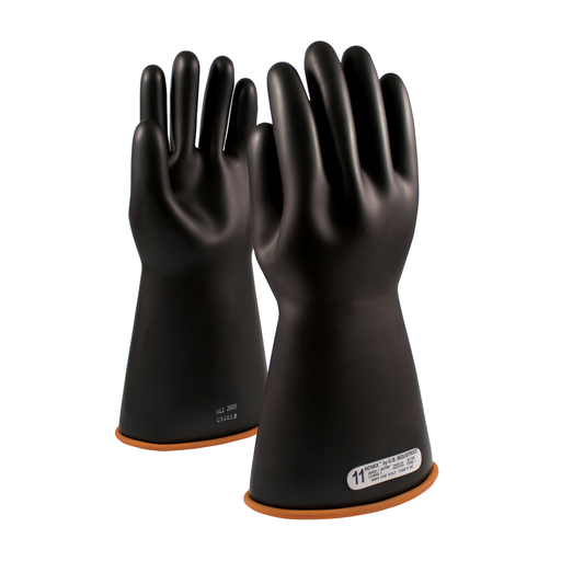 Product image for PIP 155-1-16/10 NOVAX® Rubber Electrical Insulating Gloves, Class 1, 16", Straight Cuff, Black/Orange - Size 10