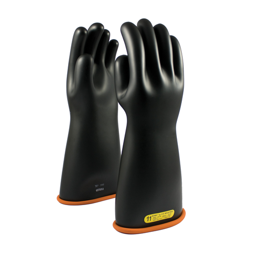 Product image for PIP 155-2-16/11 NOVAX® Rubber Electrical Insulating Gloves, Class 2, 16", Straight Cuff, Black/Orange - Size 11