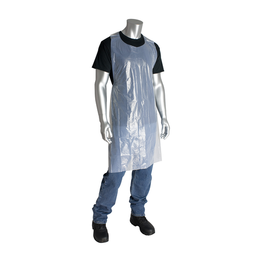 Product image for PIP 200-01002 APRONS WHITE POLYETHYLENE 1 MIL LIGHT WEIGHT EMBOSSED 28IN.X46IN.
