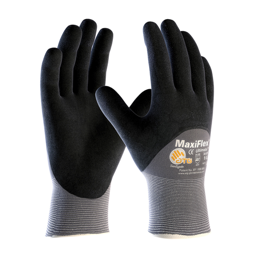 Seamless Knit Nylon/Elastane Glove with Nitrile Coated MicroFoam Grip on Palm, Fingers & Knuckles - Touchscreen, Gray, L