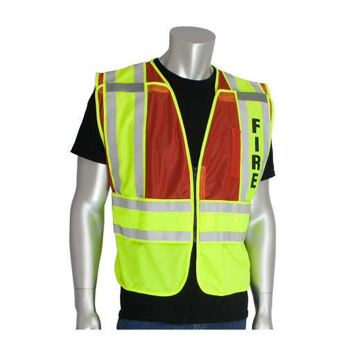 Product image for PIP 302-PSV-RED-2X/5X ANSI 207 PSV VEST FIRE BRKWY ZIPPER CLOSURE 2X1IN. REFLEC. RED