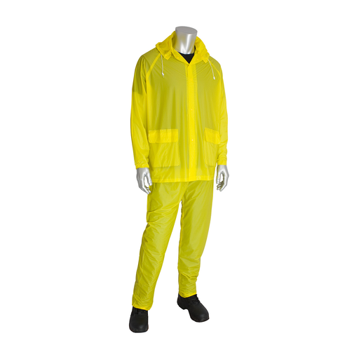 Product image for PIP 201-100L RAINSUIT .10MM SINGLE PLY PVC YLW SELF COLLAR ELASTIC PANT