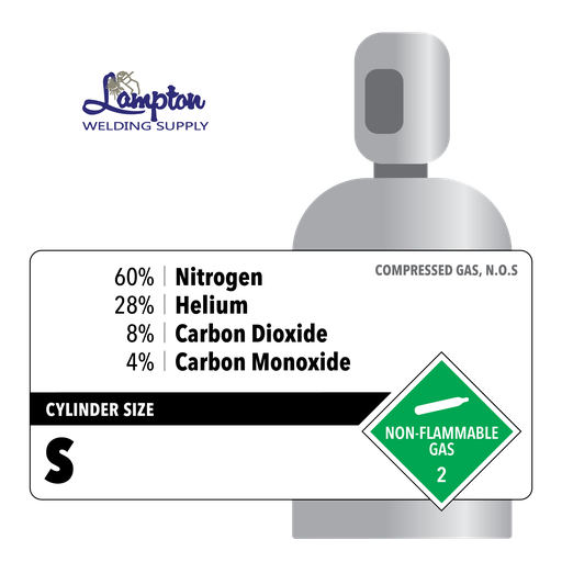 60 Nitrogen, 28 Helium, 8 Carbon Dioxide, 4 Carbon Monoxide, S, Laser, 150 ft3, High Pressure Steel (HPS), CGA 350