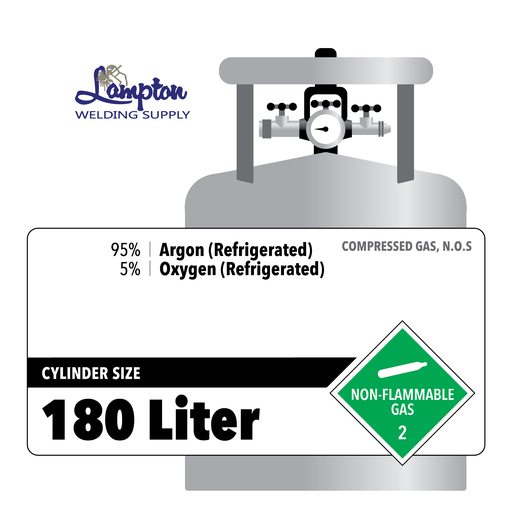 95 Argon (Refrigerated), 5 Oxygen (Refrigerated), 180 Liter, Industrial, 5096 ft3, Stainless Steel (SS), CGA 320-Liquid Cylinder