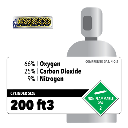 66 Oxygen, 25 Carbon Dioxide, 9 Nitrogen, 200 ft3, Industrial, 200 ft3, High Pressure Steel (HPS), 580