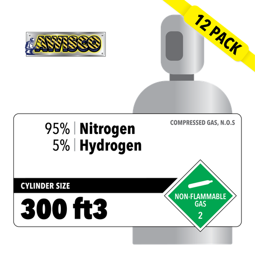 95% Nitrogen, 5% Hydrogen, 300 ft3, Industrial, 300 ft3, High Pressure Steel (HPS), CGA 350, 12 Pack