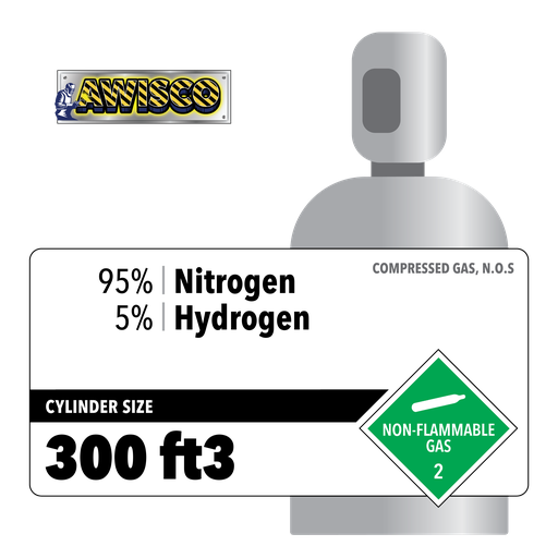 95 Nitrogen, 5 Hydrogen, 300 ft3, Industrial, 300 ft3, High Pressure Steel (HPS), CGA 350