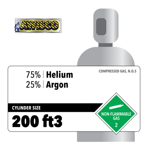 75 Helium, 25 Argon, 200 ft3, Industrial, 200 ft3, High Pressure Steel (HPS), CGA 580