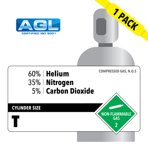 60% Helium, 35% Nitrogen, 5% Carbon Dioxide, T, Laser, CGA580, 1 Pack