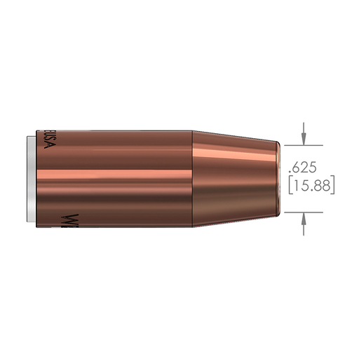 5/8" (15.9mm) Copper Tapered Heavy Duty PowerBall/Tregaskiss® Slip-on Nozzle w/Recessed Tip - 10/pk