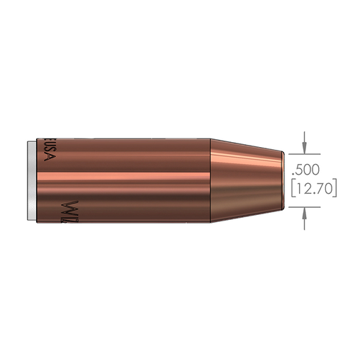 1/2" (12.7mm) Copper Tapered Standard Duty PowerBall/Tregaskiss® Slip-on Nozzle w/Recessed Tip - 10/pk