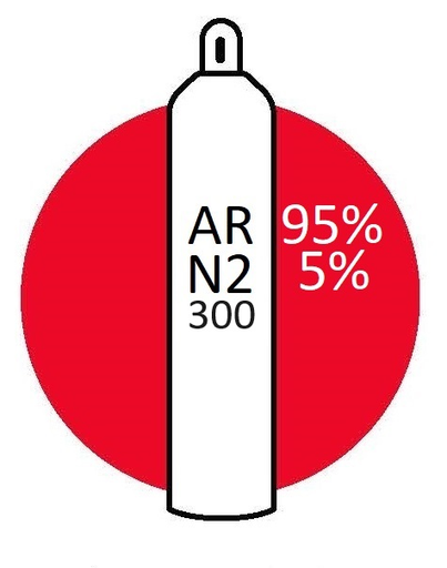 95% Argon, 5% Nitrogen in 300 Size Cylinder, Industrial, High Pressure Steel (HPS), CGA 580