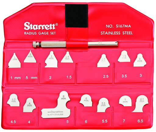METRIC RADIUS GAGE SET, 1-7mm WITH HOLDER