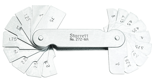 RADIUS GAGE, 18 LEAVES, 0.75mm-5mm by 0.25mm 272MA