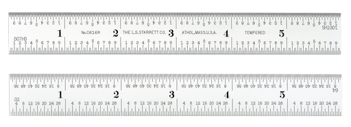 STEEL RULE, SPRING-TEMPERED, 6", 16R GRADS C616R-6