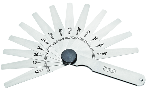 THICKNESS GAGE, 0.03-0.50mm, 13 TAPERED LEAVES 173MAT