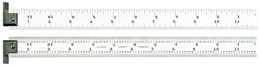 STEEL RULE, REVERSIBLE HOOK, SPRING-TEMPERED, 12", 4R GRADS CH604R-12