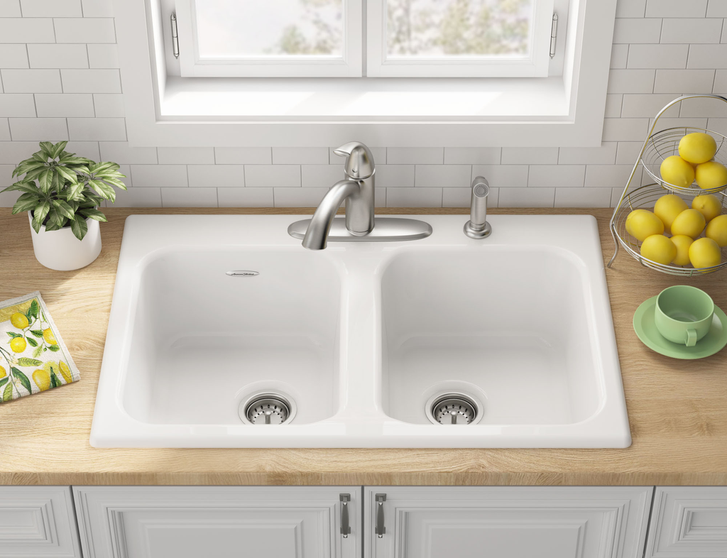 QUINCE 33X22 TOP MT DB KITCHEN SINK 4H, Brilliant White