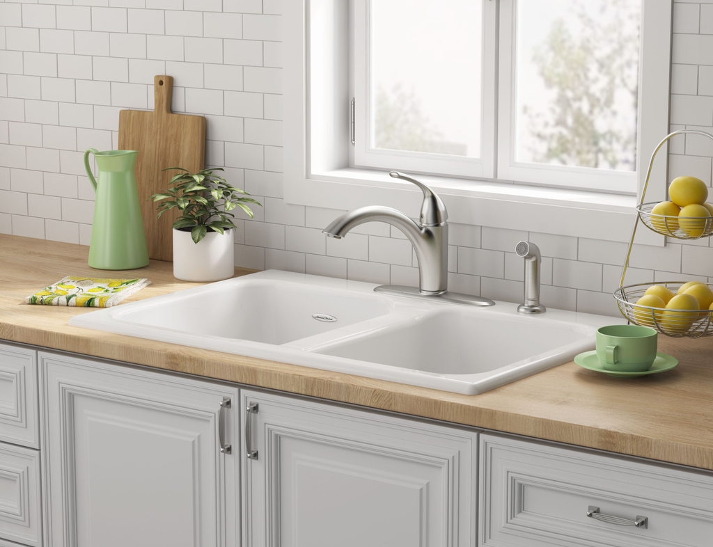 QUINCE 33X22 TOP MT DB KITCHEN SINK 4H, Brilliant White