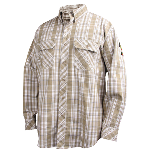 AR/FR Cotton Work Shirt, Khaki Plaid