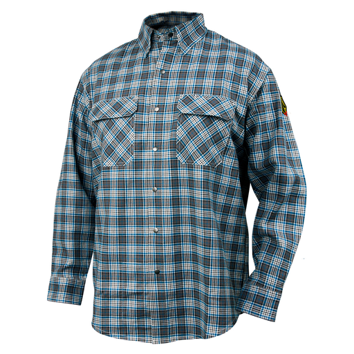 Flame-Resistant Cotton Work Shirt, Gray Plaid
