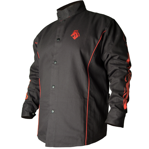 BSX® Contoured FR Cotton Welding Jacket, Black with Red Flames