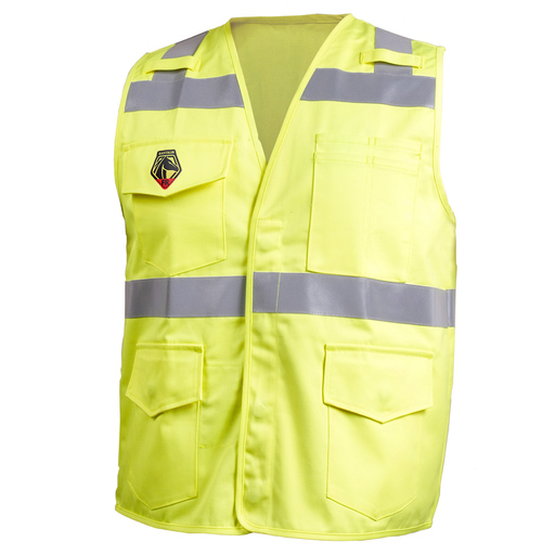 Class 2 Hi-Vis 9 oz. FR Cotton Vest, HI-Vis Yellow with Reflective Tape