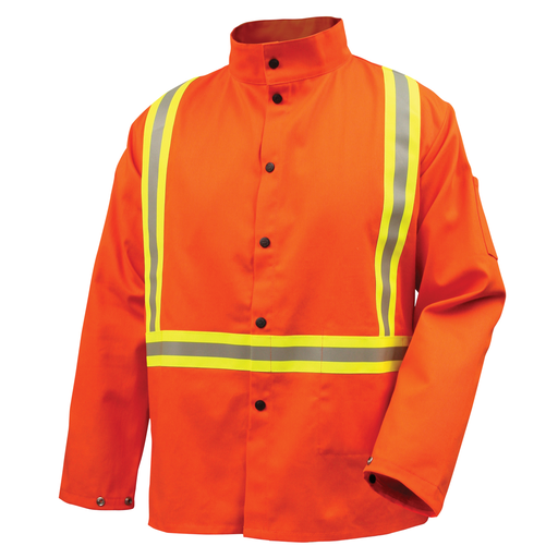 9 oz. Flame Resistant Safety Welding Jacket with FR Triple Trim Reflective Tape, 30 inches, Safety Orange