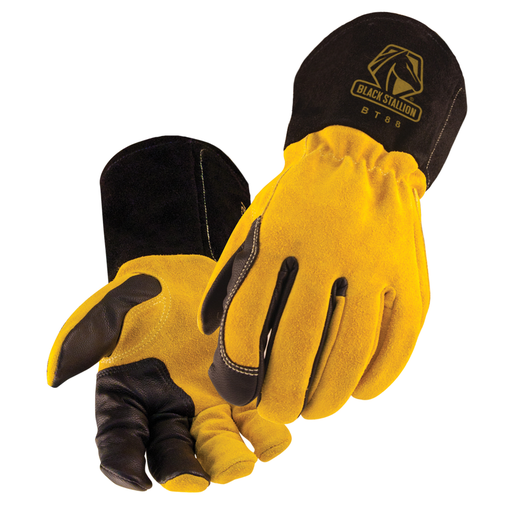 Black Stallion BSX Grain Kidskin & Cowhide TIG Welding Gloves – Large, DragPatch & RestPatch, Three-Finger Design