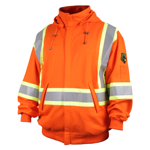 Full-Zip FR Cotton Hooded Sweatshirt with 2" Reflective Tape, Safety Orange
