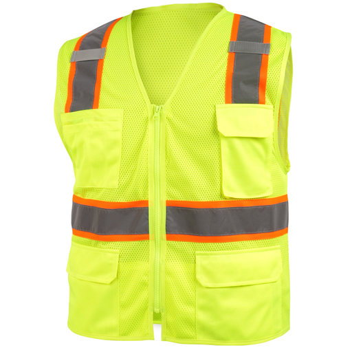 ANSI Class 2 Hi-Vis 7-Pocket Safety Vest, Safety Lime