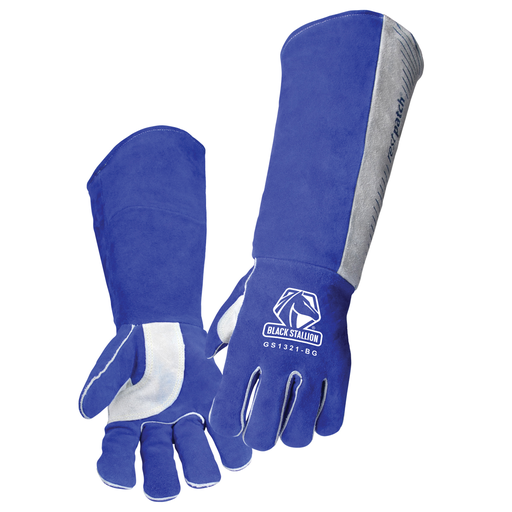 Black Stallion 21" Split Cowhide Stick Welding Gloves – Large, Blue, RestPatch® Cuff Padding