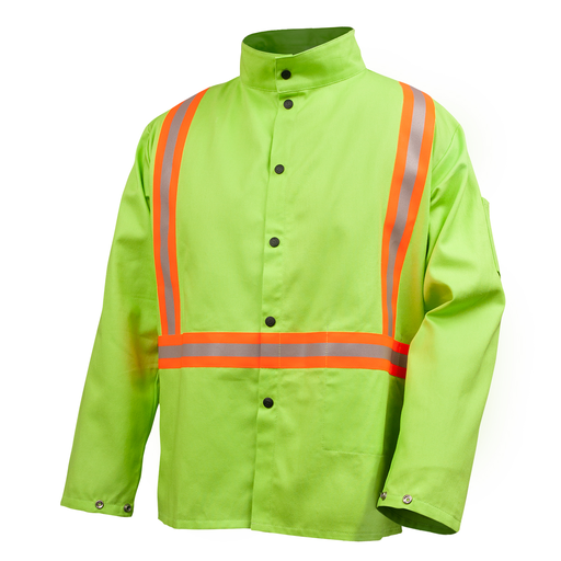 9 oz. Flame Resistant Safety Welding Jacket with FR Triple Trim Reflective Tape, 30 inches, Safety Lime