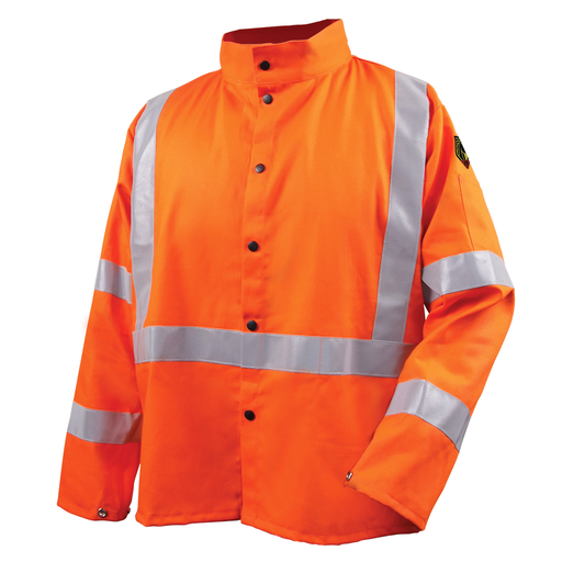 Black Stallion 9 oz. FR Cotton Welding Jacket – 3XL, Silver Reflective Tape, X-Back, Hi-Visibility, Snap Front