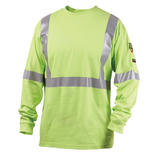 NFPA 2112 FR Cotton Knit LS T-Shirt, Lime with Reflective Tape