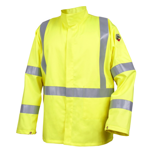 Class 3 Hi-Vis 9 oz.FR Cotton Jacket, HI-Vis Yellow with Reflective Tape