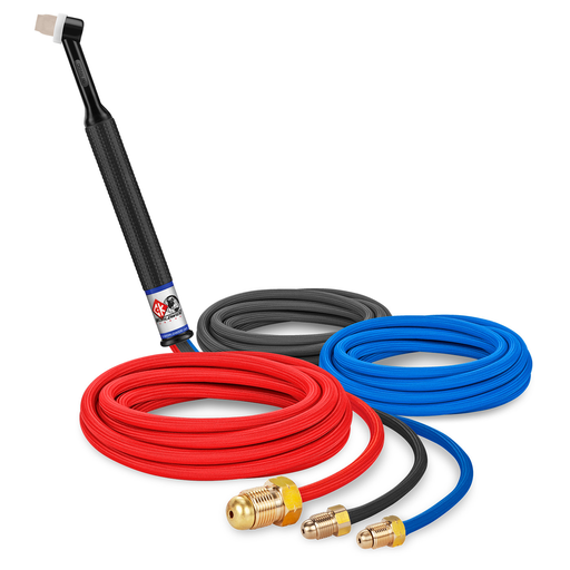 180 Amp Rigid head TIG Torch, Gas-Cooled, 12.5' superflex cables