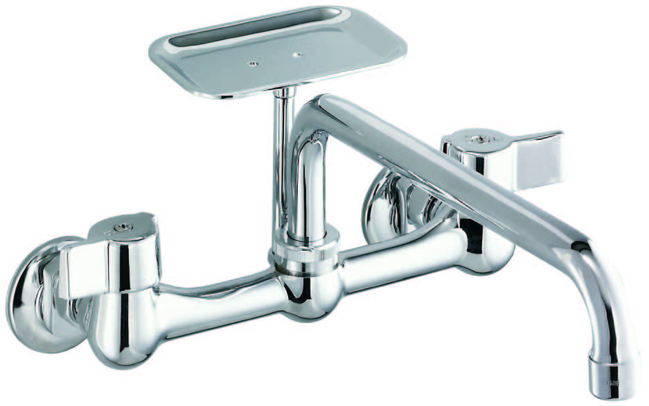Gerber Classics 2H Wall Mount Kitchen Faucet w/ 8" Spout & Soap Dish 1.75gpm Chrome