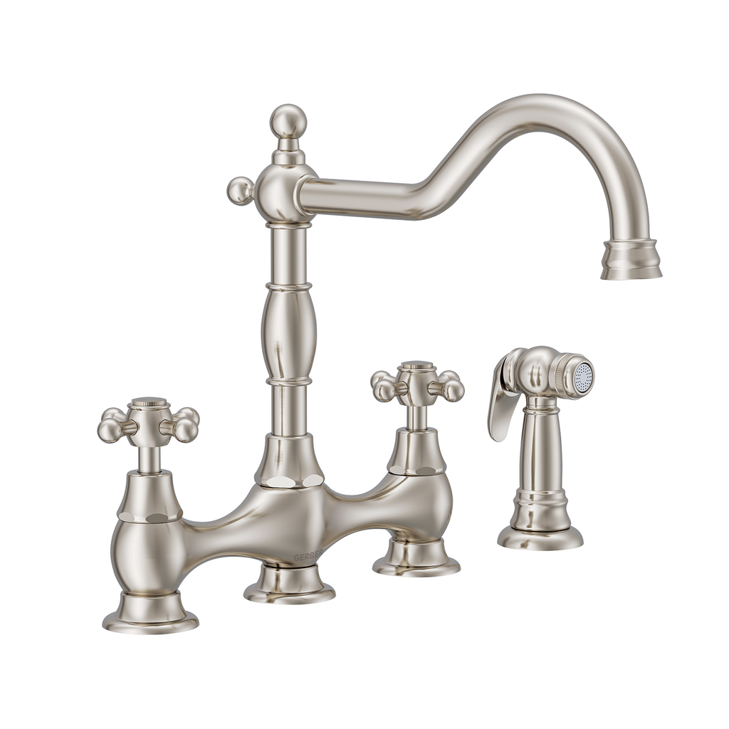 Opulence 2H Bridge Kitchen Faucet w/ Cross Handles w/ Spray 1.75gpm Stainless Steel