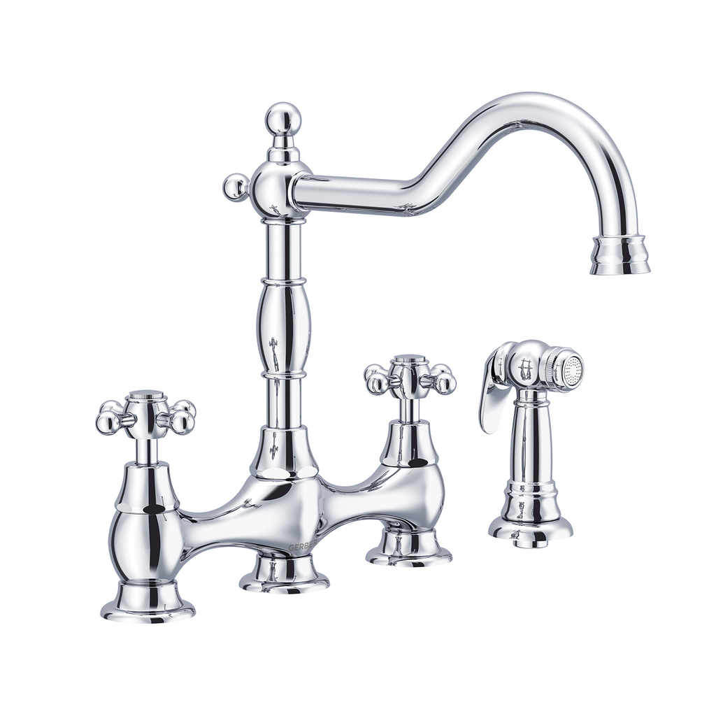 Opulence 2H Bridge Kitchen Faucet w/ Cross Handles w/ Spray 1.75gpm Chrome