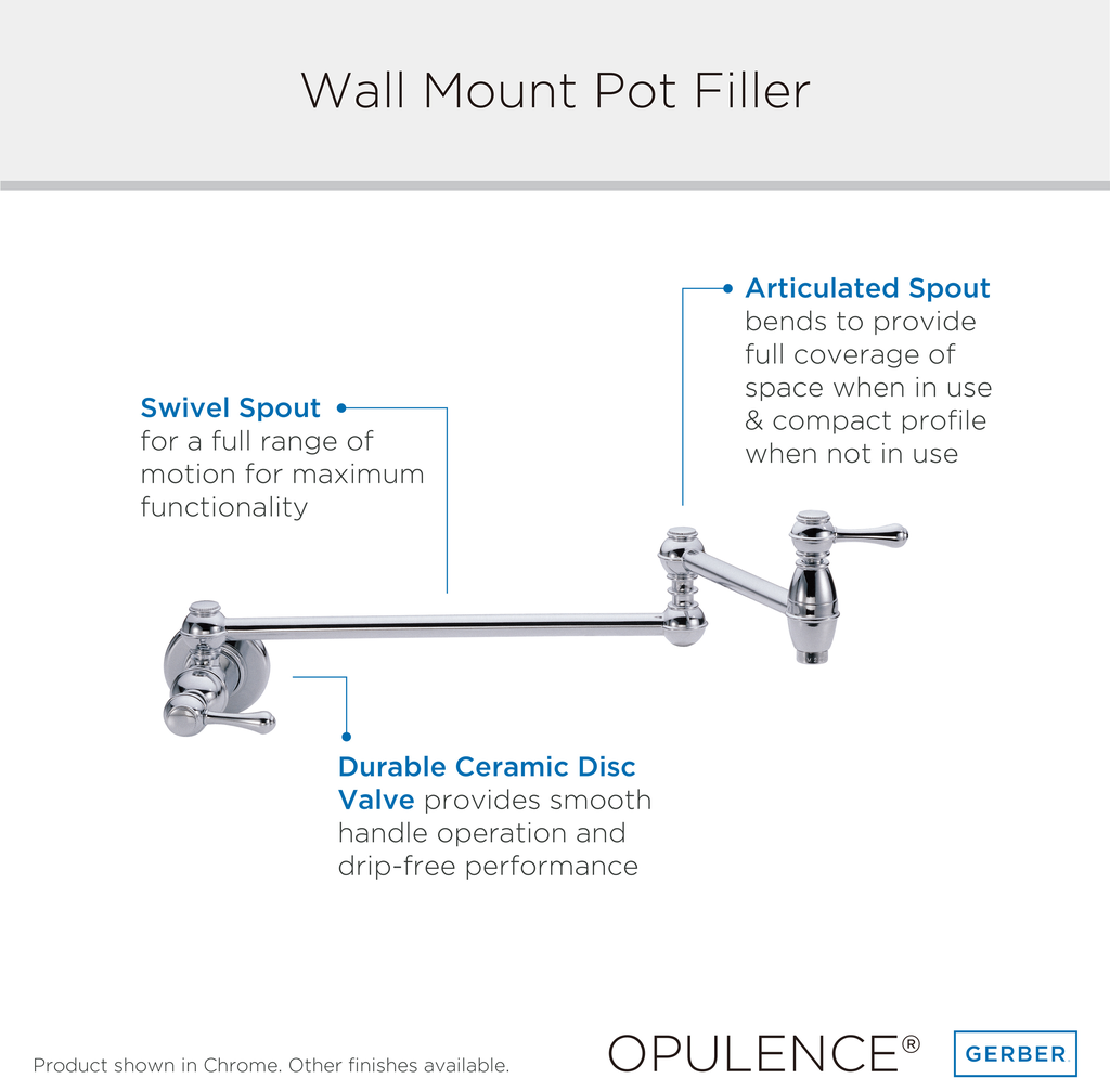 Opulence Wall Mount Pot Filler 2.2gpm Chrome
