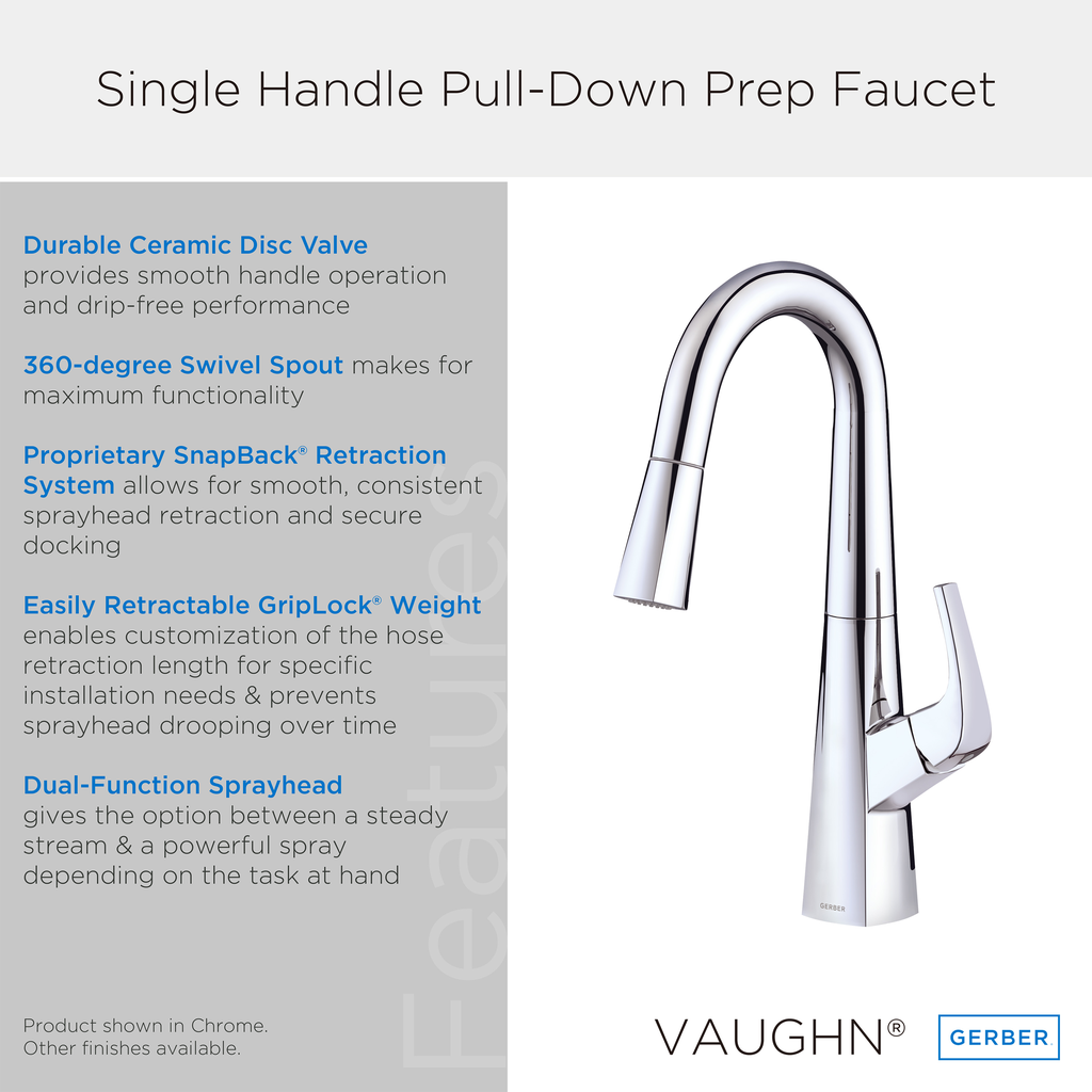 Vaughn 1H Pull-Down Prep Faucet 1.75gpm Chrome