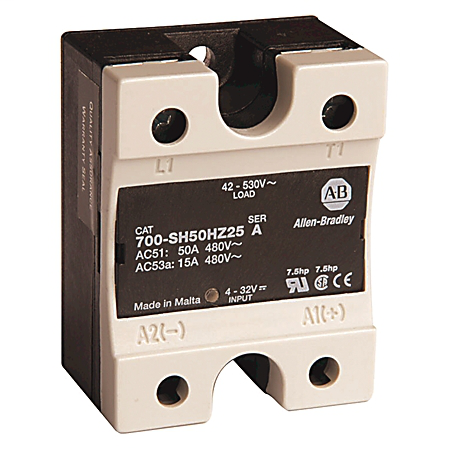 Hockey Puck Style, Solid-State Relay, w/ LED Diag. Indicator, w/ Zero Cross Function, Rated Output of 50 Amp @ 42...530V AC, Rated Input of 4...32V DC