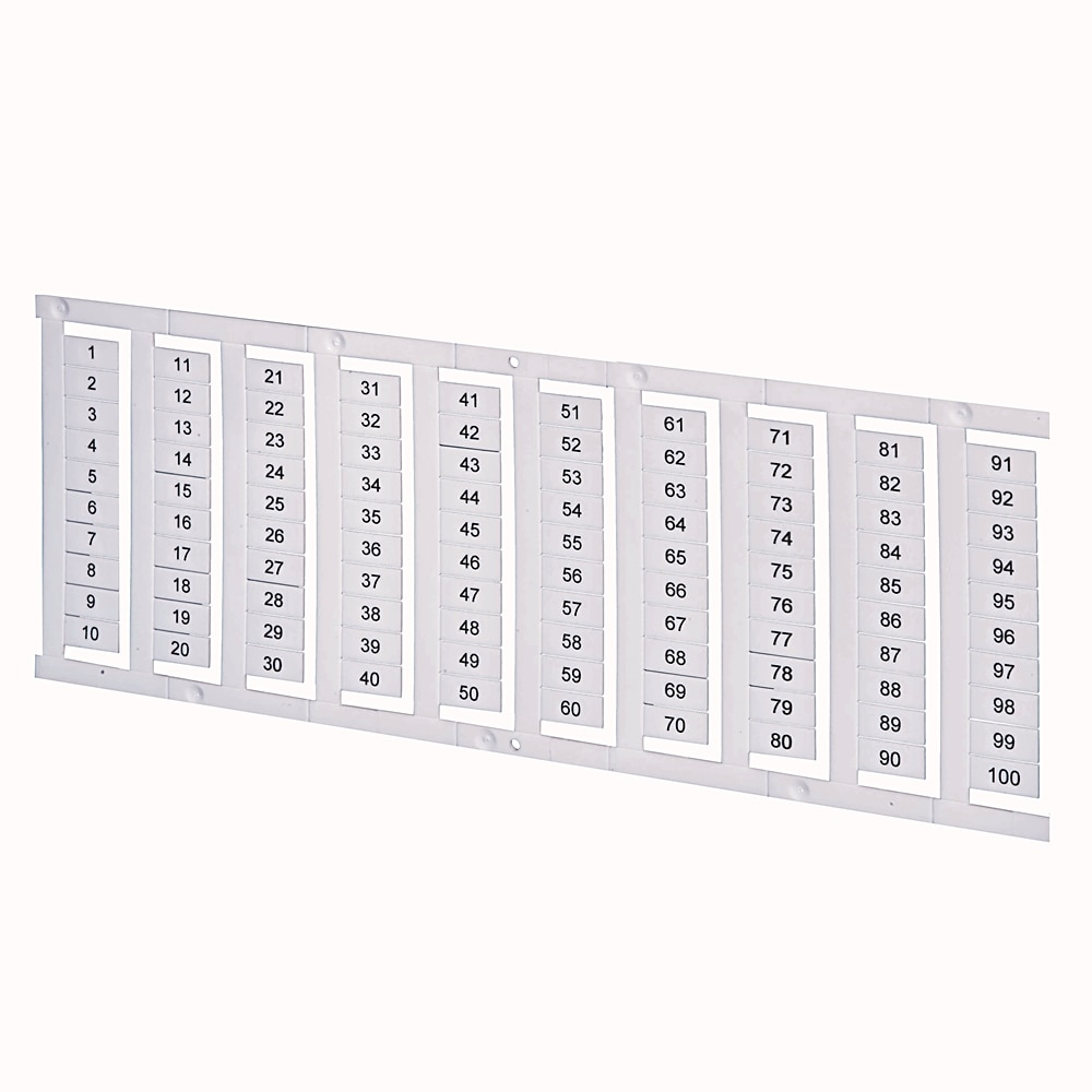 1492 Terminal Block Accessories Snap-In Individual Marker Card, 6 mm x 12 mm, Vertical Text, 1-100, Repeat Sequence Printing