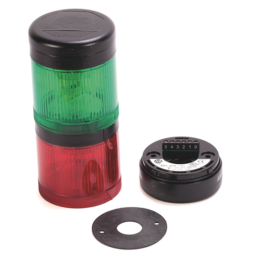 Pre-Assembled Ctl. Tower, Surface / 1/2 inch NPT Conduit Mount with Cap, Black Housing, 120V AC Full Voltage, Green Steady LED, Red Steady LED