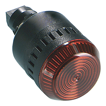 855PC Panel Mount Sounder with LED, Black Housing, 240V AC, 65 mm, Red Lens, 22.5 mm Mounting Hole
