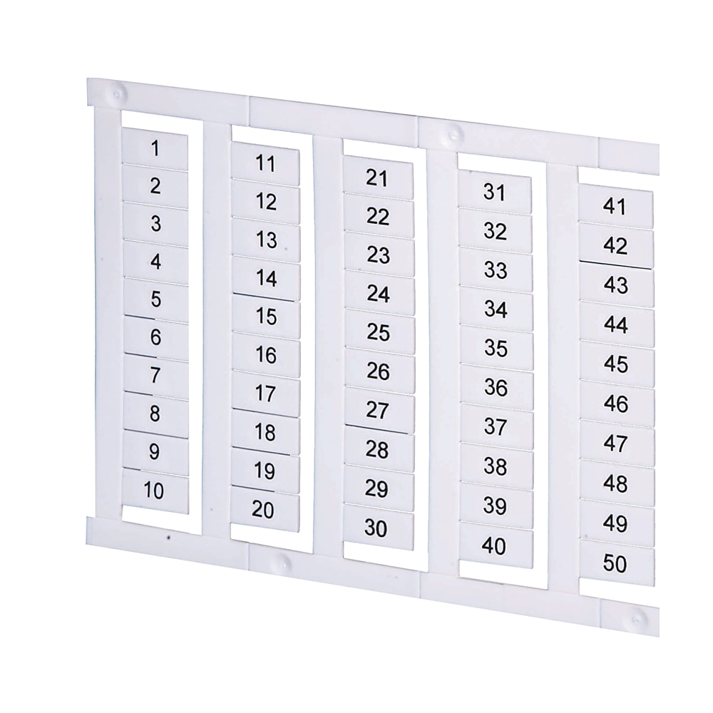 1492 Terminal Block Accessories Snap-In Individual Marker Card, 6 mm x 12 mm, Horizontal Text, 1-50, Repeat Sequence Printing